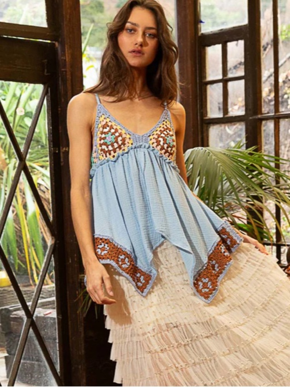 POL Katrina Crochet Light Blue Tank Top